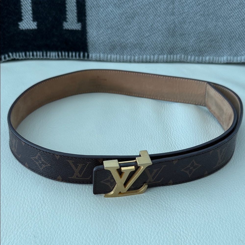 Louis Vuitton Leather Brown Monogram Belt with Gold LV Buckle